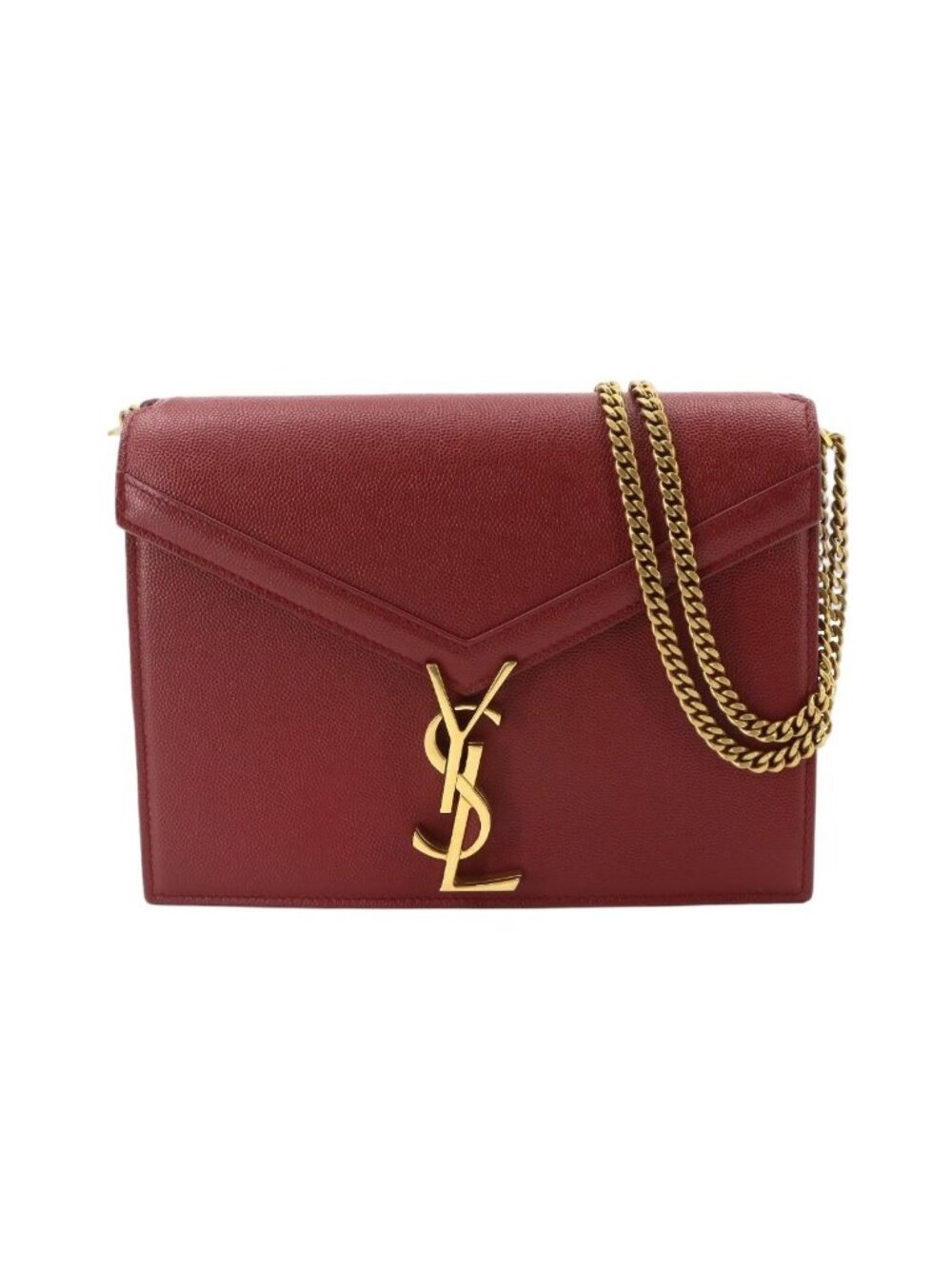 Saint Laurent Cassandra Envelope Chain Shoulder Bag Leather Red Gold